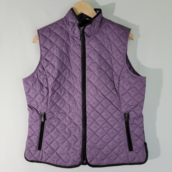VTG Eddie Bauer Women's DOWN Fill Quilted Vest Sz L Purple Full-Zip Pocket - Picture 12 of 12